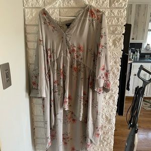 Grey floral high low blouse